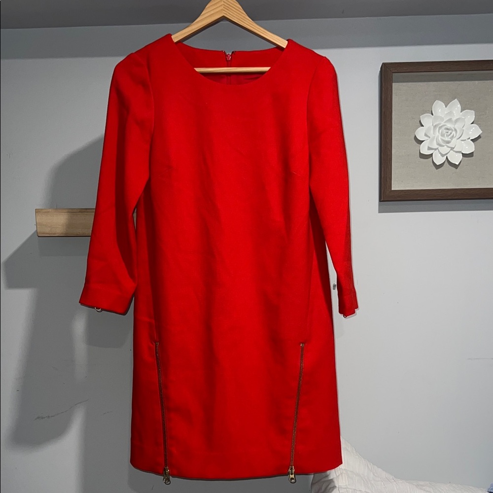 J.Crew Red Long Sleeve‎ Shift Dress